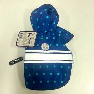 NWT Navy with Teal Polka Dots Pet Reflective Raincoat XS